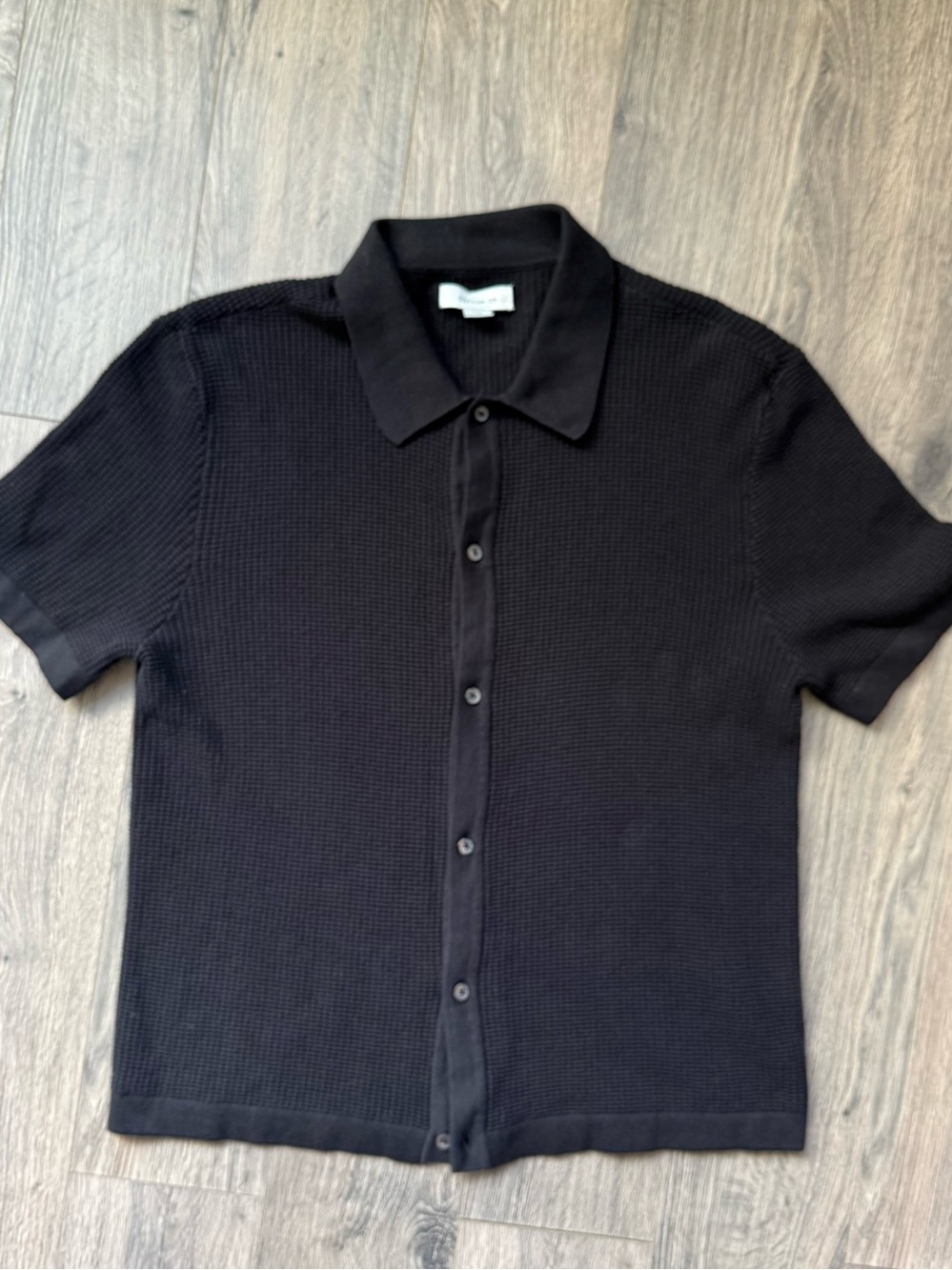 Cotton On Men’s Black Knit Button-Up Shirt Point Collar Size L Men's Black Short